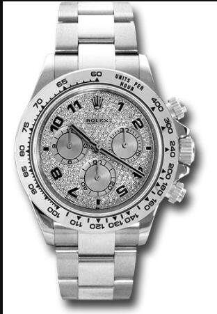 Replica Rolex White Gold Cosmograph Daytona 40 Watch 116509 Pave Diamond Arabic Dial